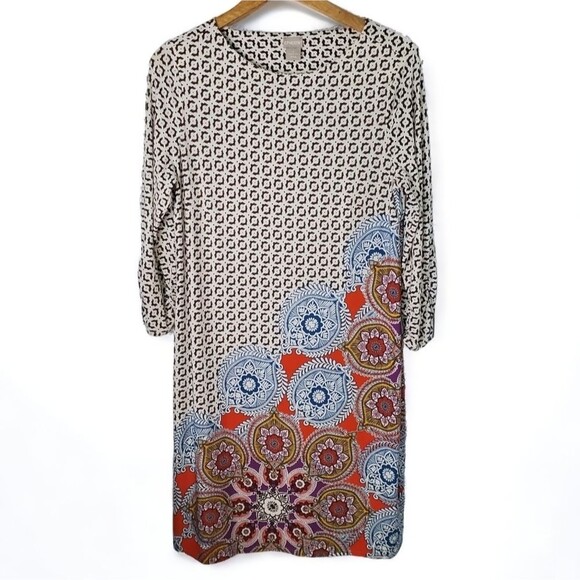 Chico's Stretchy Patterned Shift Dress Size Medium - Picture 1 of 10